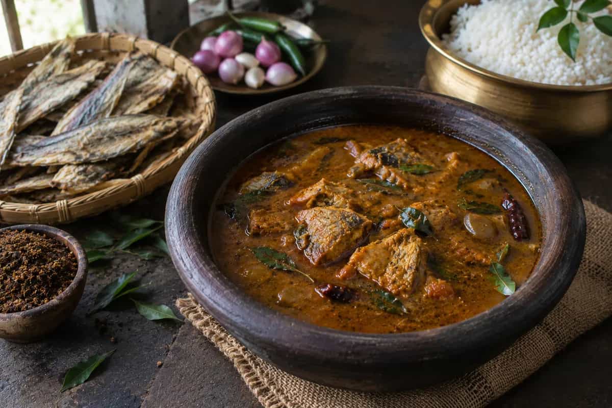Kuthippu Karuvadu Kuzhambu with Raw Mango
