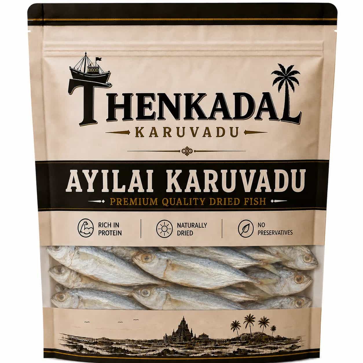 Thenkadal Karuvadu 500g pack of Ayilai Karuvadu (dried Indian mackerel)