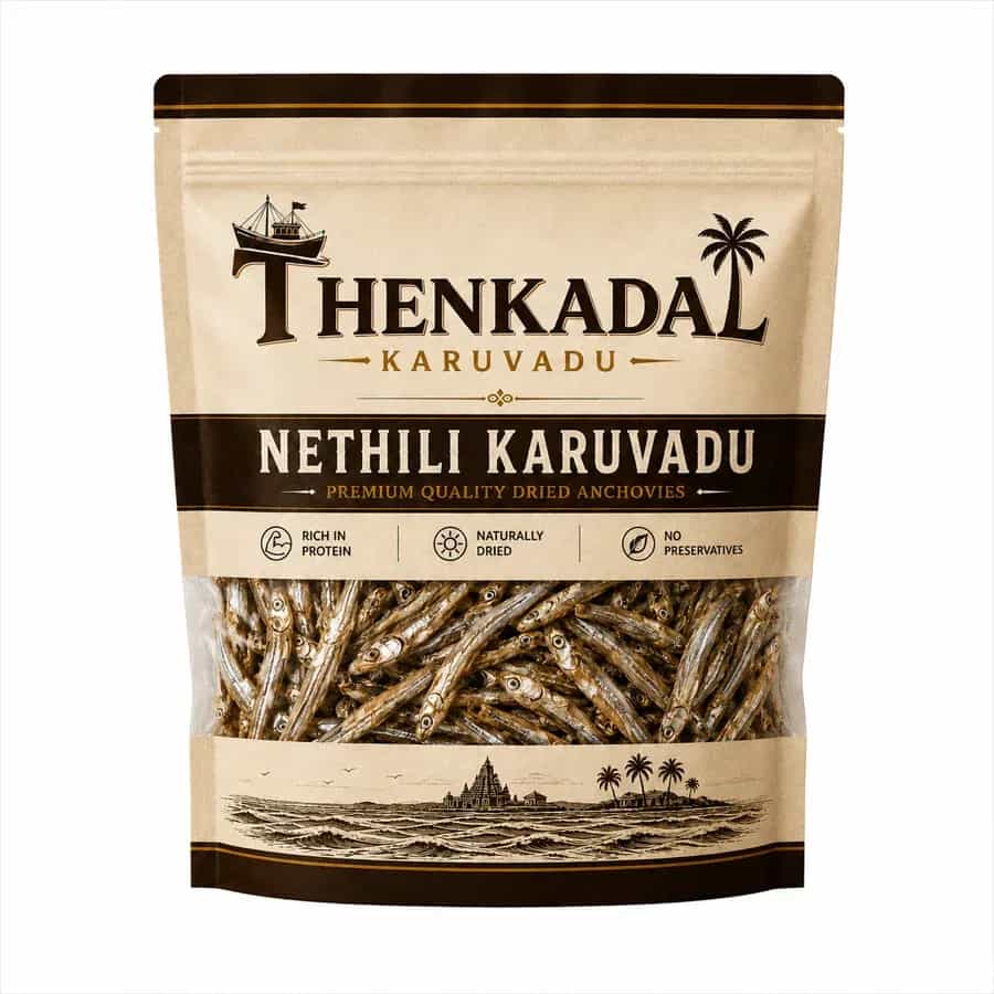 Thenkadal Karuvadu 500g pack of Nethili Karuvadu (dried anchovies)